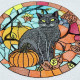 Black Cat Fall Stained Glass