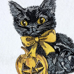 Black Cat With Pumpkin And Bow