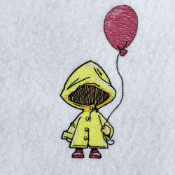 Boy In Raincoat With Red Balloon