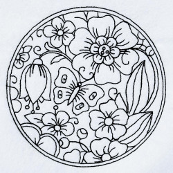 Floral Butterfly Medallion Line Art