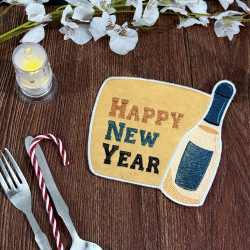 New Year Champagne Bottle Mug Rug