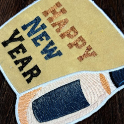 New Year Champagne Bottle Mug Rug