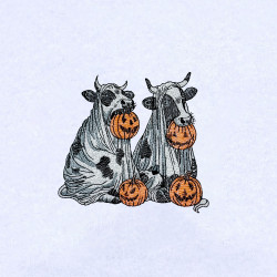 Spooky Cow Ghosts With Pumpkins