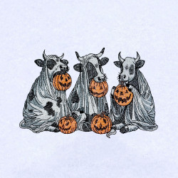 Spooky Cow With Pumpkins