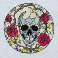 Stained Glass Skull With Red Roses