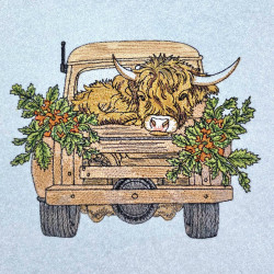 A Highland Cow In A Retro Truck
