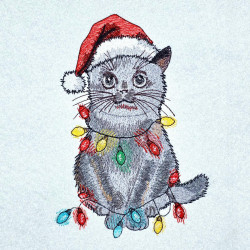 Black Cat Tangled In Christmas Lights