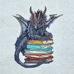 Black Dragon Sitting On Books