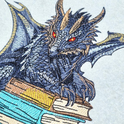 Black Dragon Sitting On Books