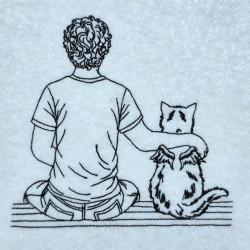Boy And Angel Cat Line Art