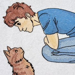 Boy And Cat Chatting