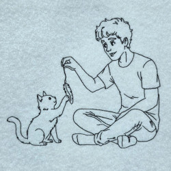 Boy And Cat Playing Line Art