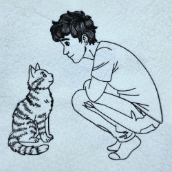 Boy And Cat Talking Line Art