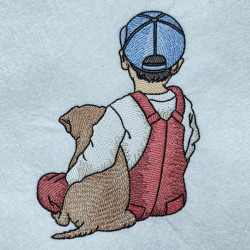 Boy And Dog Sitting