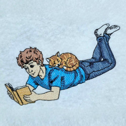 Boy Reading With Cat