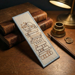 Cat Sleepin On Book Stack ITH Bookmark