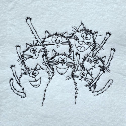 Cheerful Cat Crowd Line Art