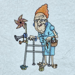 Cheerful Granny With Walker And Windmill