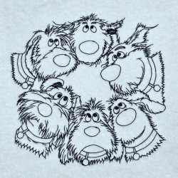 Confused Dog Huddle Line Art