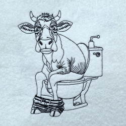 Cow Caught On Toilet Line Art