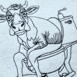 Cow Caught On Toilet Line Art