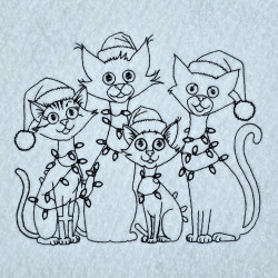 Festive Christmas Cats Line Art