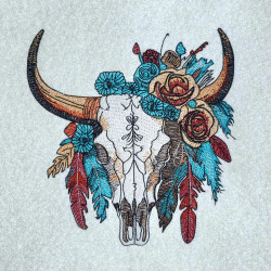 Floral Bull Skull With Feathers