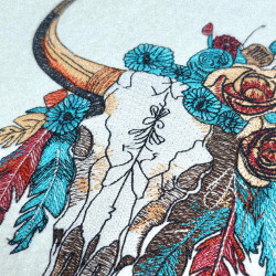 Floral Bull Skull With Feathers