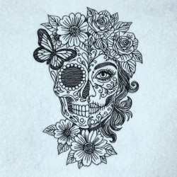 Floral Sugar Skull Line Art