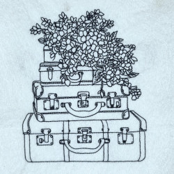 Floral Travel Suitcase Line Art