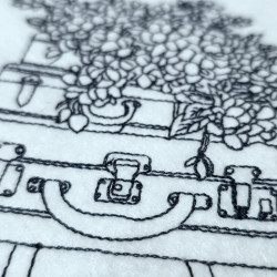 Floral Travel Suitcase Line Art