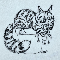 Fluffy Cat On Flower Pot Line Art