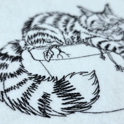 Fluffy Cat On Flower Pot Line Art