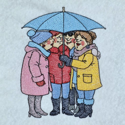 Four Friends Under One Umbrella