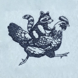 Funny Raccoon Chicken Ride