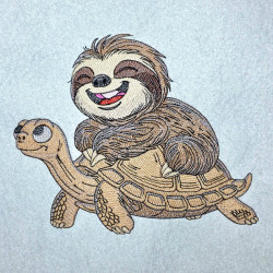 Funny Sloth Riding Turtle
