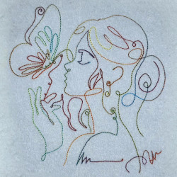 Girl And Butterfly Line Art