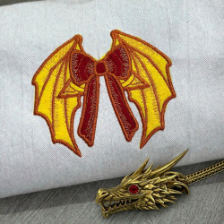 Golden Dragon Wing Ribbon Bow Applique