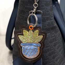 Green Leaf Pot Key Fob