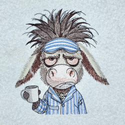 Grumpy Donkey In Pajamas With Coffee
