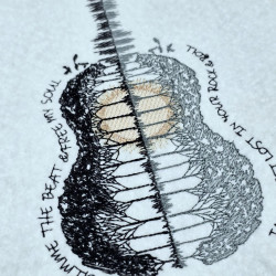 Guitar Landscape Sunset With Drift Away Lyrics