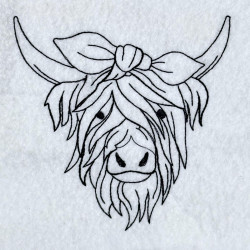 Highland Cow With Bow Line Art