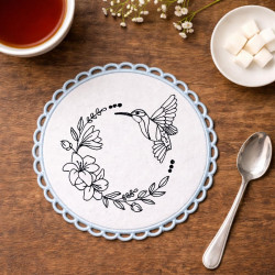 Hummingbird Wreath Lace Edge ITH Coaster