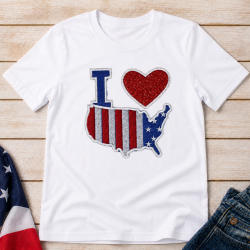 I Love America Map Applique