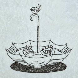 Little Ducklings Playing In Umbrella