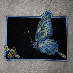 Midnight Honey Bee And Butterfly ITH Mug Rug