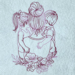 Mother With Children Love Moment Line Art