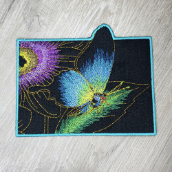 Neon Butterfly Floral ITH Mug Rug