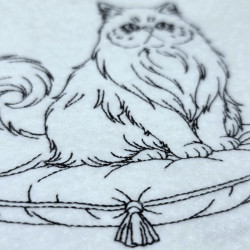 Persian Cat On Cushion Line Art
