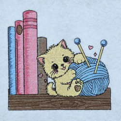 Playful kitten On Bookshelf